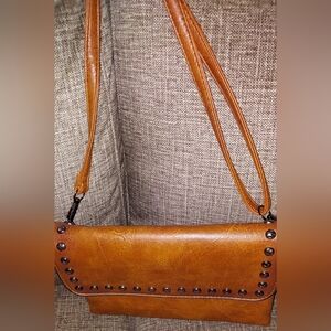 Elegant Sam & Hadley Tan Studded Shoulder Bag